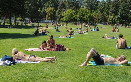 Persone sul prato per prendere il sole