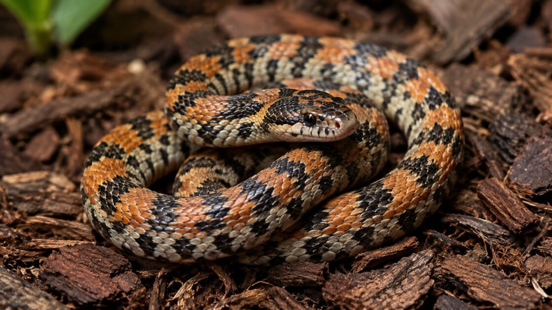Serpente nano delle canne del genere Pseudorabdion che rotola come una ruota per sfuggire a un pericolo
