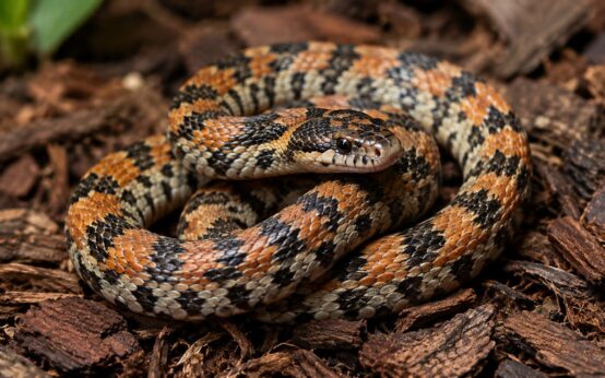 Serpente nano delle canne del genere Pseudorabdion che rotola come una ruota per sfuggire a un pericolo